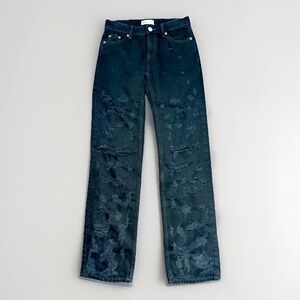 Zara‎ Distressed Black Ripped Jeans, Size 0/2 Straight Leg NWOT